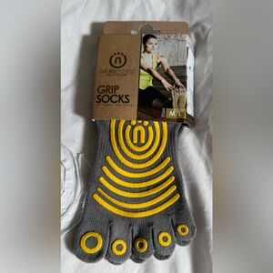 Yellow and Gray Bullseye Grip Socks for Traction